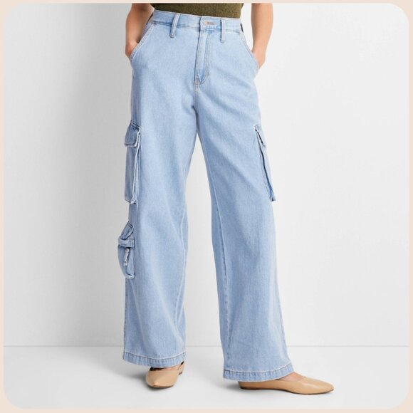 Universal Thread Denim - Universal Thread Size 10 Super High Rise Wide Leg Baggy Cargo Blue Denim Jeans